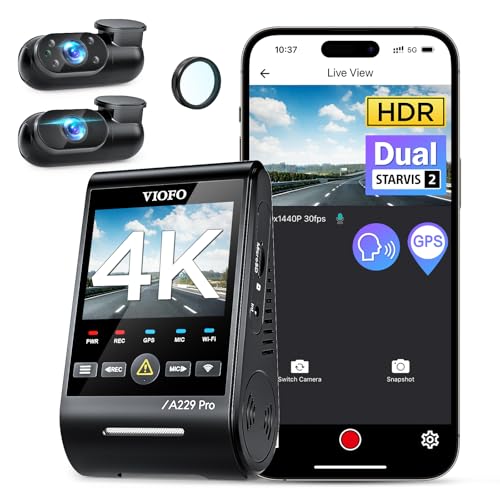 VIOFO A229 Pro 3 Channel 4K HDR Dash Cam, Dual STARVIS 2 Sensors IMX678 & IMX675, 4K+2K+1080P Front Inside and Rear Triple Car Camera, 5GHz WiFi GPS, Voice Control, 24H Parking Mode, Support 512GB