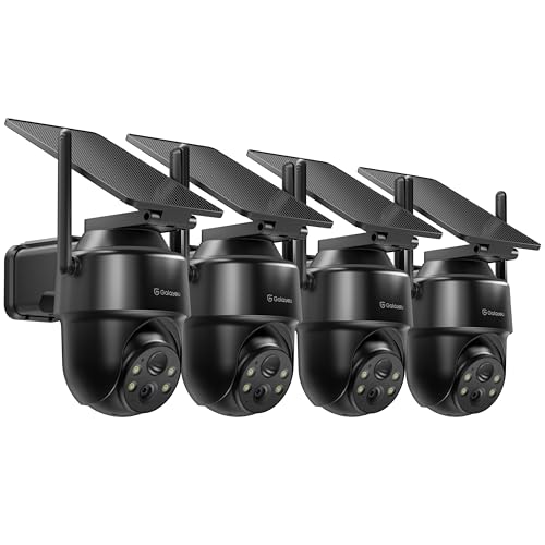 GALAYOU 2K Security Cameras Wireless Outdoor-360° PTZ Cameras for Home Security with Solar Panel/Battery Powered, Night Vision, Two-Way Audio, PIR Sensor, Works with Alexa, R1 4P Black (2.4Ghz Only)