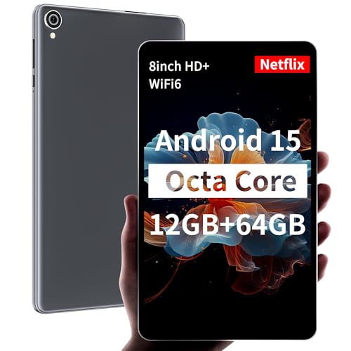 HAOVM 【2025 Android 15 Tablet M8 Tablet 8 inch，8 core CPU, 12GB+64GB，2TB Expandable, HD IPS Display, Wi-Fi 6, BT5.4, 5MP+8MP Camera, 5100mAh Large Battery, Widevine L1, Gray