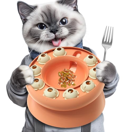 KADTC Cat Weight Loss Bowl for Indoor Cats Slow Feeder Kitten Puzzle Toys Treat Dispensing Food Dispenser Kitty Enrichment Game