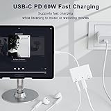 UWECAN USB C to 3.5mm Audio Adapter, 3 in 1 Aux to USB C Headphone Splitter Dual 3.5mm Audio Jack and PD 60W Fast Charging, Compatible for iPhone 15 16,Galaxy S22 S21/Note 20,Pixel 4 3 XL,Huawei,etc