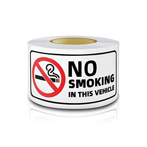 No Smoking Sign Sticker for Car Vehicle 3x1.5 Inch Self-Adhesive No Smoking Window Decal Roll Removable 200 PCS