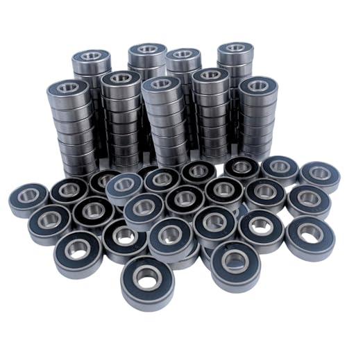 EXERAUO 100 Pack 608 2RS Bearings, 8x22x7mm RS Ball Bearing Grease Seal Assembly Roller Skateboard Bearings, for Electric Motor, Skateboards, Inline Skates, 3D Printer