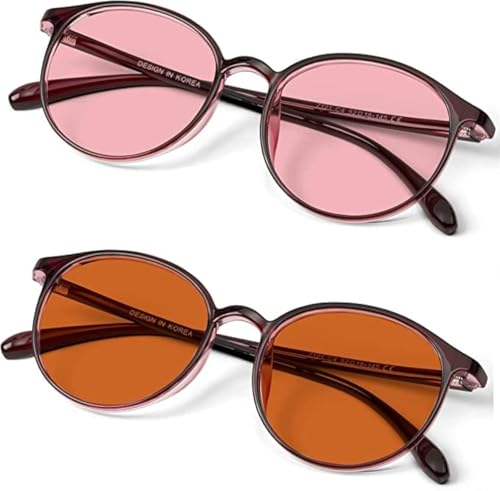 BRADDELL Indoor FL-41 Rose & Outdoor FL-60 Brown Tinted Migraine Light Sensitivity Glasses for Fluorescent LED Glare, Photophobia and Computer Usage