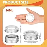 100 Pcs Aluminum Tin Jar Refillable Containers Clear Top Screw Lid Round Tin Container Bottle for Cosmetic, Cream, Diamond Painting, Salves, Balms, Lip Balm, Spices or Others, Silver (1 oz)