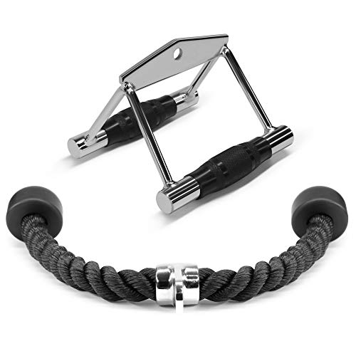 Yes4All Double D Handle Cable Attachment and Tricep Pull Down Rope – 2-in-1 Combo for Cable Machines