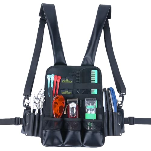 STYLANCE Hairdresser Scissor Holster Pouch Bag, Leather Chest Rigs Bag Vest, Barber Vest, Haircut Tools&Hairdresser scissor Shears Bag,13 * 9.7 In
