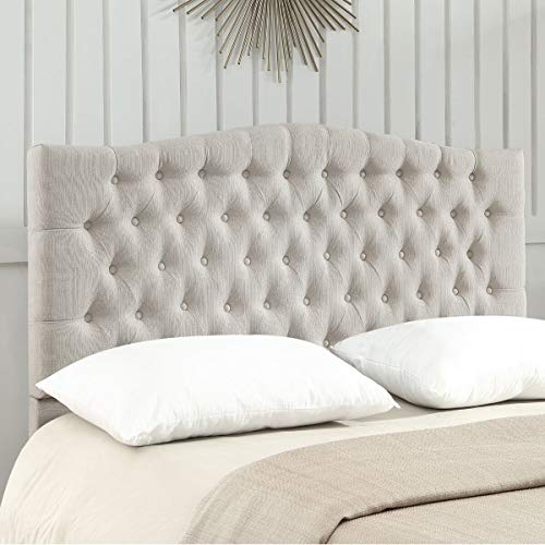 24KF Linen Fabric Upholstered Tufted Button Queen Headboard and Comfortable Fashional Padded Queen/Full Size headboard,6025-Q-Ivory