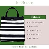 Kate Spade New York Black Portable Soft Cooler Lunch Bag, Thermal Tote with Silver Insulated Interior Lining and Storage Pocket, Sarah Stripe