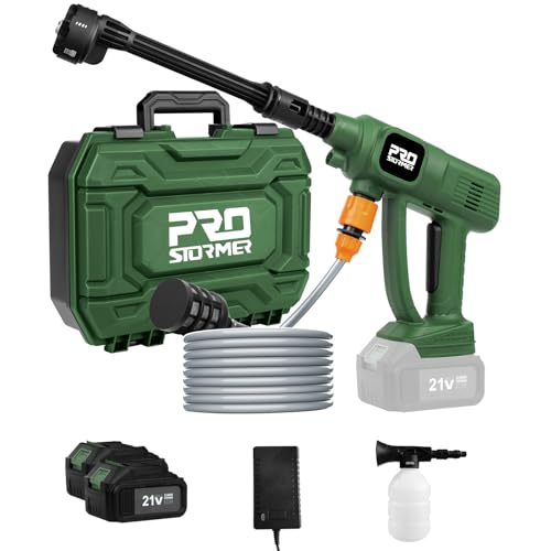 Prostormer Cordless Pressure Washer 1500PSI, Portable Handheld Water Gun with 2PCS 3.0Ah Batteries and Charger, 6-in-1 Nozzle for Car, Home, Floor, Fence