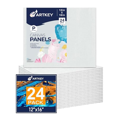 Canvas Panels 12x16 Inch 24-Pack, 10 oz Primed 100% Cotton Canvases for Painting, White Blank Flat Canvas Board for Oil Acrylics Watercolor & Tempera Paints