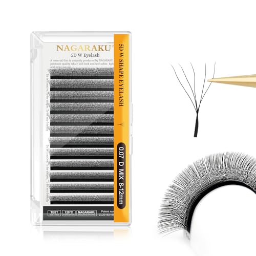 NAGARAKU 5D W Shape Eyelash Extension Supplies Natural Soft Volume 0.07mm D curl 8-12mm Mix Premade Fans Faux Mink Matte Black Cluster Easy Fanning False Lashes