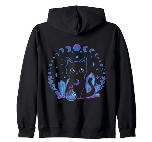 Cute Witchy Black Cat Crystal Alchemy Kawaii Pastel Goth Zip Hoodie