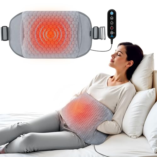 COMFIER Heating Pad with Massager for Back Pain,Extra Large Size Heating Pads for Cramps,Auto Shut Off,Wired Heated Waist Belt with 3 Vibration Modes,Gifts for Women Men,Grey
