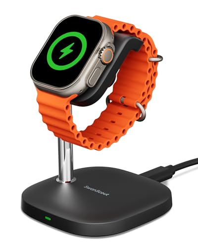 SwanScout Watch Charger Stand for Apple Watch, Fast Charging for Apple Watch 10/Ultra 2/Ultra/9/8/7/6/5/4/3/SE 2, Compatible with Airpods 4/Airpods Pro 2, SwanScout 505A (Black)