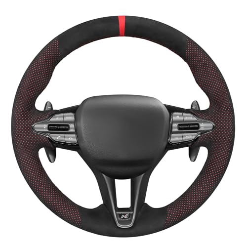 MEWANT Hand Stitch Customized Steering Wheel Cover Wrap for Hyundai Elantra (N Line) 2021-2024 / Elantra N 2022-2023 / Kona N 2022-2023 / Veloster N 2019-2022