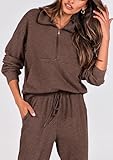 PRETTYGARDEN Womens 2 Piece Sweatsuits Set Long Sleeve Half Zip Pullover Sweatshirt Joggers Sweatpants Fall Outfits Tracksuit (Coffee,Small)