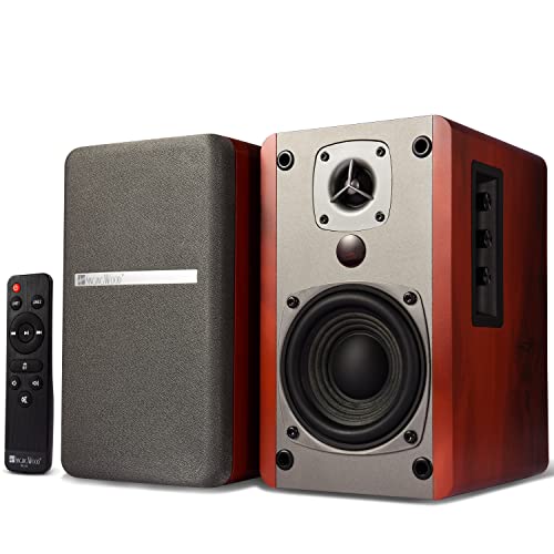 SINGING WOOD BT27 Active Powered Bluetooth Bookshelf Speakers for Studio Monitor TV Computer Turntable - 60 Watts - Wood Grain Finish (Walnut)