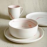 Stone Lain Brighton 16-Piece Dinnerware Set Porcelain, Pink