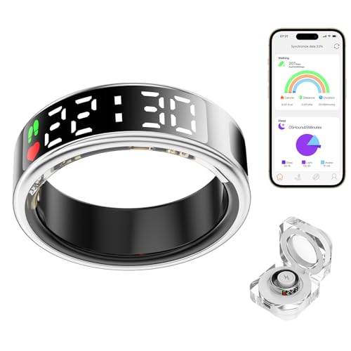 Smart Ring Health Tracker with LED Display Screen, IP68 Waterproof Fitness Tracker, Bluetooth Connection Health Ring Compatible with iOS/Android, Activity Tracker/Heart Rate/Blood Oxygen/Sleep/Step