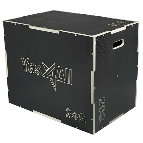 Yes4All 3 in 1 Non-Slip Wooden Plyo Box - Black - 30 x 24 x 20