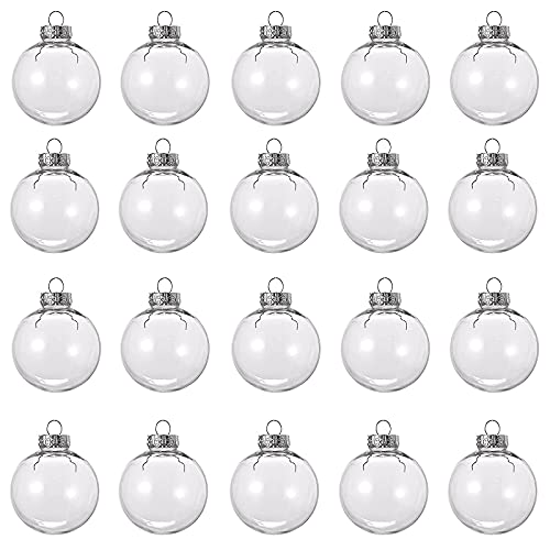 20 Pcs Clear Plastic Fillable Ornament Balls, Removable Top Clear Hanging Ornaments Ball, DIY Plastic Ornaments Round Balls, Perfect for Decoration On Christmas Trees, Wedding, Party (60 mm)