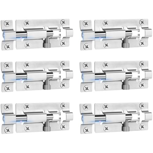 INBOF 6 Pack Slide Lock, 3 Inch Barrel Bolt Latch, Premium Door Bolt Lock, Stainless Steel Slide Bolt Latch, Thickened Slide Latch Lock with 36 Screws, Slide Locks for Inside Door