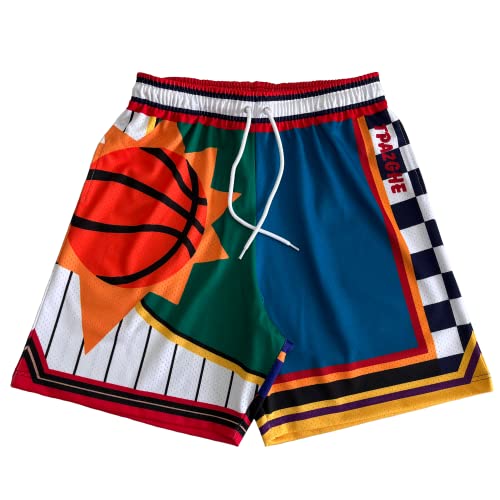 TPAZGHE Mens Sport Workout Gym Shorts Quick Dry Polyester Vintage Mesh Graphic Basketball Shorts with Pocket (Designs 001, S)