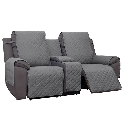 PureFit Water Resistant Reversible Loveseat Recliner Couch Cover with Console – Non Slip Split Washable Sofa Cover for 2 Seat Recliner ( Gray/Light Gray)