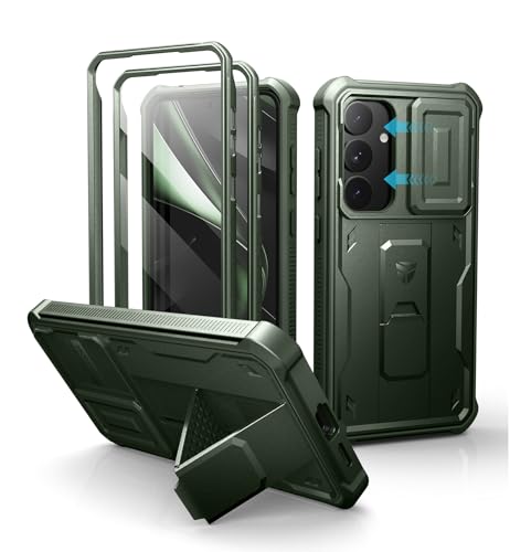 Dexnor for Samsung Galaxy S25 Plus Case with Built-in Slide Camera Cover & Screen Protector & Kickstand,Heavy-Duty Shockproof Rugged Case Full-Body Bumper Cover for Galaxy S25 Plus(2025),Army Green