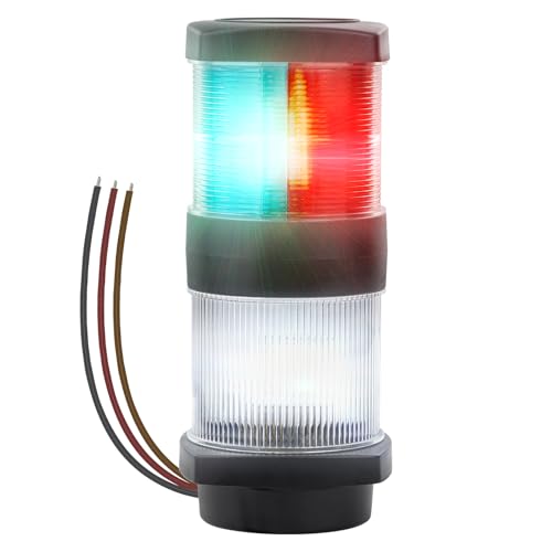 CLGMarine Boat Navigation Lights, Tri-Color LED Masthead and Deck Light, Red/Green/White All-Around Anchor Light, DC10-24V, 8.26 Inch for Boat,Sailboat