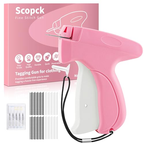 Stitch Gun for Clothes - Handheld Stitch Tag Gun Quick Clothing Fixer - Tagging Gun - Sewing Kit Includes 6 Needle, 1000 Black Fasteners & 1000 White Fasteners (Pink)