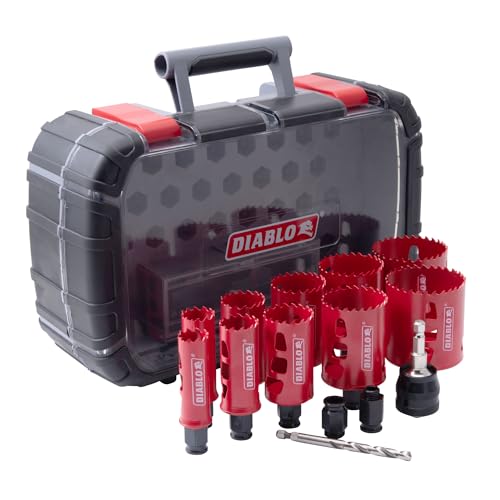 Diablo General Purpose Bi-Metal Hole Saw Set - Fits with Snap-Lock Plus Mandrel System - 10 Saw Cups, 1 Snap-Lock Plus Mandrels, 1 Pilot Bit, 2 Adaptor Nuts - DHS14SGP