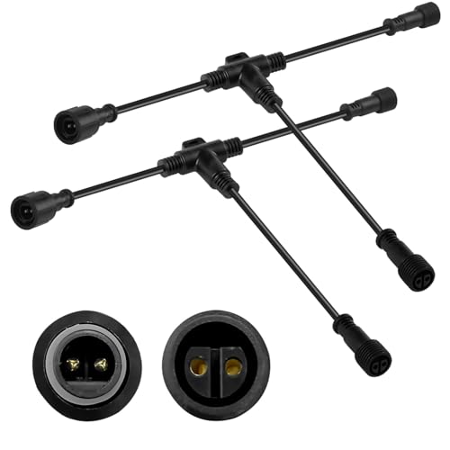 9.8FT Outdoor Extension Cord with 2 Core 2 pin Black Plastics IP65 T Shape Tee Connector for Extend SUNTHIN Adapter Landscape Spotlight Warm White,UL (2Pack)