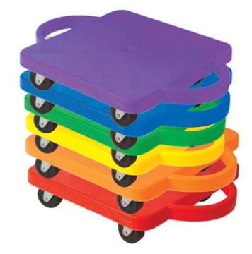 The Zone Heavy Duty Scooter Board Set of 6, Wide 16'' X 16'' Base - Multi-Colored with Durable, Non-Marring Rubber Wheels with Ball Bearing Casters for Kids, PE Equipment for Elementary School