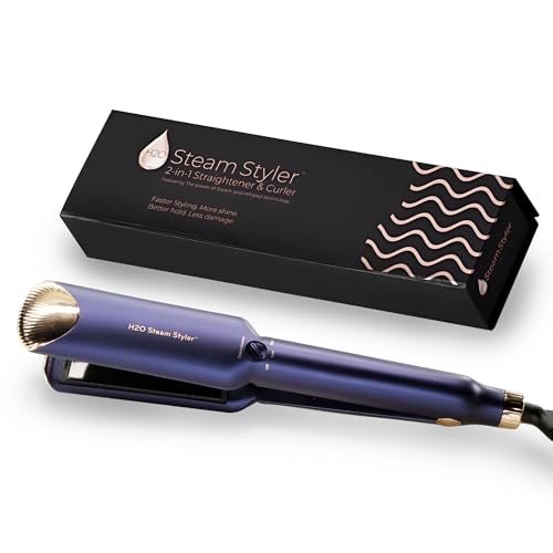 H2O Steam Styler Ultimate Steam Hair Straightener & Curler, Salon Results Frizz Control, Shine & Hydration, Infrared Heat & Ion Therapy for All Hair Types (Slim - 1.2")