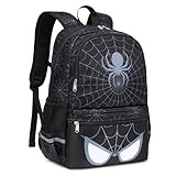 Octsky Kids Backpack for School Boys Backpack with Lunch Box Elementary Bookbag Backpack, Spider Black 3pcs