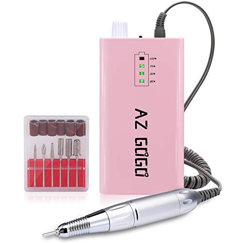 30000RPM Portable Nail Drill Machine, AZ GOGO Professional Rechargeable Electric Efile Nail Drill for Acrylic Nails, Manicure/Pedicure, Polishing, Cuticle - Salon or Home Use（Pink）