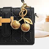 Jueqiba Cherry Bag Charm Purse Charms Keychain, Cherry Purse Charm Made of Metal Hardware and Glittering Resin, Car Cherry Accessories keychian Gifts for Women Valentine Bag Gifts(Gold)