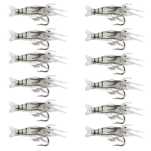 30pcs Soft Shrimp Lures with Hook Pink/White/Green Crappie Micro Grass Shrimp for Trout Bass (White-30pcs)
