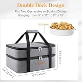 LUNCIA Double Decker Insulated Casserole Carrier for Hot or Cold Food, Lasagna Holder Tote for Potluck Parties/Picnic/Cookouts, Fits 9"x13" Baking Dish, Grey