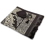 Kapobia Muslim Prayer Rug Prayer Beads Kufi Hat for Men and Women 100% Breathable Black Skull Beanie Traditional Desing Prayer Mat Eid Ramadan Gifts Islamic Set Salah Mat Taffeta Fabric Soft (Black)