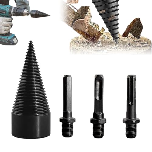 Firewood Drill Bit Set, 2025 Upgrade Wood Log Splitter Firewood Drill Bit, Detachable Heavy Duty Electric Drills Screw Cone Driver Tools for Splitting Woods (32mm+3 Handles)