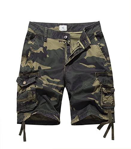 FOURSTEEDS Women Camouflage Cargo Shorts Athletic Cotton Multi-Pocket Capri Casual Summer Shorts Army Green Camo US 16