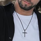 Luxfine Nail Cross Necklace, Stainless Steel Black Pendant, Christian Jesus Jewelry for Men & Women, Birthday Father’s Day Gift (with 24 Inches Chain, Box Packaged)