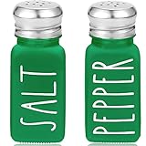 Green Salt and Pepper Shakers Set by Brighter Barns - Modern Farmhouse Kitchen Decor for Home, Restaurants, Airbnb - Cute Kitchen Decor and Accessories - Glass Shakers & Stainless Steel Lids (Green)