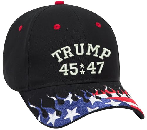 Trmp 45/47 Embroidered One Size Fits All Structured US Flag Hat (US, Alpha, One Size, Black756)