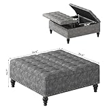 iabifo Large Square Storage Ottoman Bench,Versatile Lift-Top Coffee Table, Toy Box Footrest for Living Room in Chenille, Dark Grey