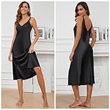 ouansyltg Women Satin Night Gown Long Slik Sleep Dress Sexy Tank Nightgown Sleeveless V Neck Loose Satin Slip Dress Black XX-Large