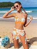 ADIFUN Bathing Suits for Girls 12-14 V Neck Adjustable Straps Teen Bathing Suits for Girls 12-14 Swimsuit for Girls 12-14 Orange Floral Bikini Set Size 13 14